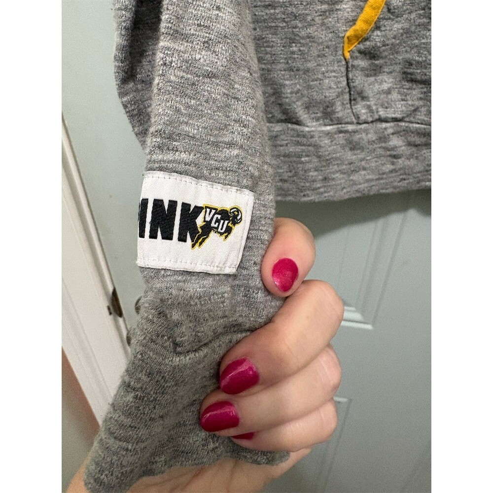 PINK Victoria’s Secret VCU Rams Hoodie Womens Small Heather Gray Yellow - Picture 5 of 9